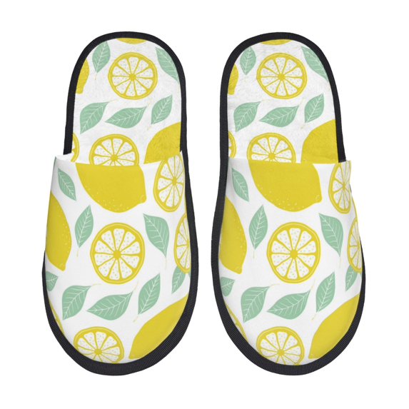 Slippers for Women, Cute Lemon Light Green Leaves Womens Slippers Fuzzy Winter House Shoes, Soft Anti-Skid Slippers Indoor and Outdoor