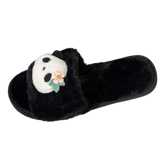 Slippers for Women,Cute Panda Open Open Toe Home Furry Indoor Outdoor Slippers Plus Size,Womens Slippers,Black,7.5