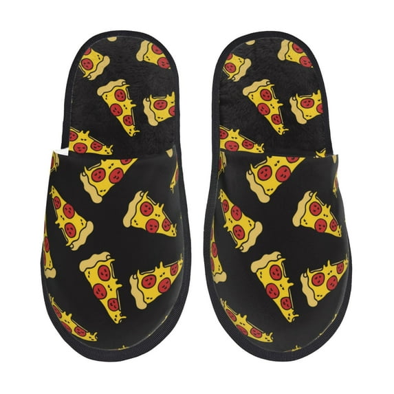 Slippers for Women, Cute Pizza Black Womens Slippers Fuzzy Winter House Shoes, Soft Anti-Skid Slippers Indoor and Outdoor