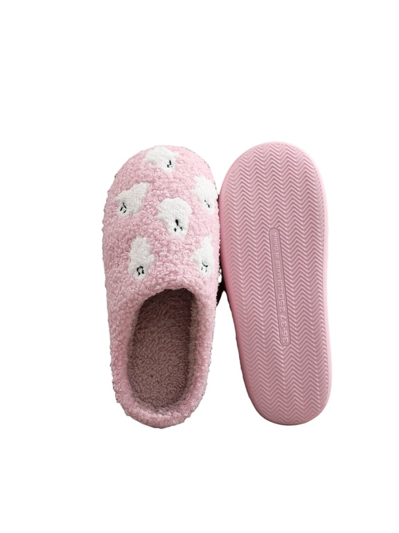 Slippers for Women Cute Spooky Ghost Fuzzy Plush Warm, House Shoes Slip-On Non-Slip Rubber Sole Cozy Indoor Winter Home