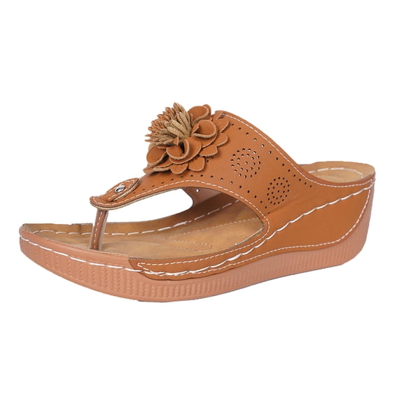 Slippers for Women,Ergonomic Design Wedge Toe Post Sandals Mitigate Foot Fatigue Comfortable And Functional Shoes,Womens Slippers,Brown,9