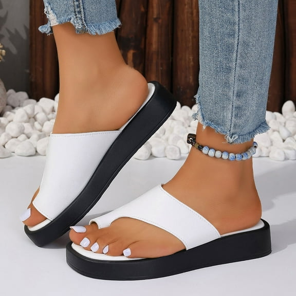 Slippers for Women Fashion Casual Spring And Summer Solid Color Round Toe Open Toe One-Foot Thick Bottom Flat Slippers