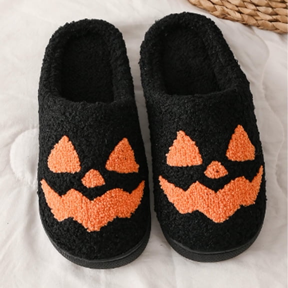 Slippers for Women Fashion Halloween Embroidery Leisure Home Indoor And Outdoor Slippers Plus Velvet Warm Unisex Slippers