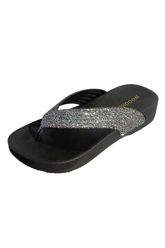 Slippers for Women,Fashion Trendy Beach Shoes Flat Heel Versatile Herringbone Flash Strap Slippers,Womens Slippers,Black,8