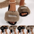 thumbnail image 1 of Slippers for Women Flat Heel Open Toe Casual Home Indoor Outdoor Slides Slippers Winter Fleece-Lined Shoes for Women Khaki 7.5, 1 of 10