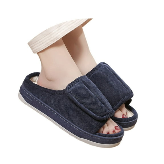 Slippers for Women Fuzzy Adjustable Linen Slippers for and Outdoor Indoor Comfortable Slides with Hook and Loop Closure Flock 40-41 Size