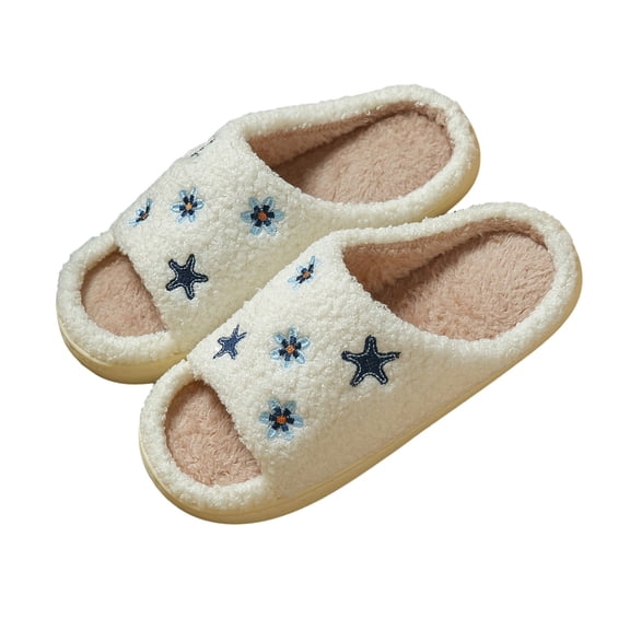 Slippers for Women Fuzzy Cozy Indoor Slippers with Floral Star Cartoon Design Lightweight Comfortable Shoes for Ladies Plush 38 Size