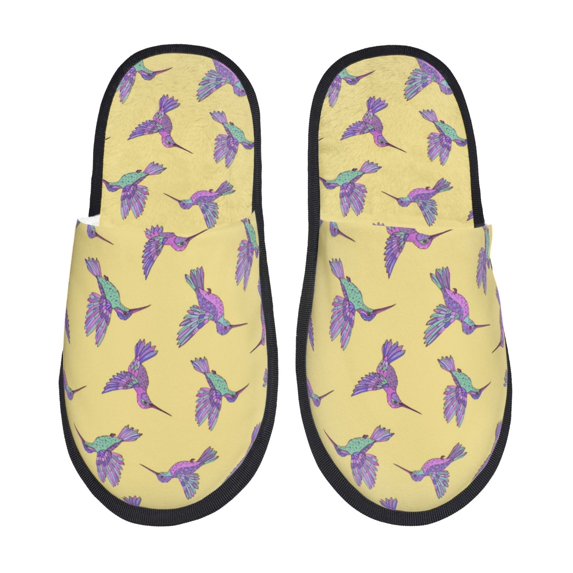Slippers for Women, Green Purple Hummingbird Womens Slippers Fuzzy Winter House Shoes, Soft Anti-Skid Slippers Indoor and Outdoor