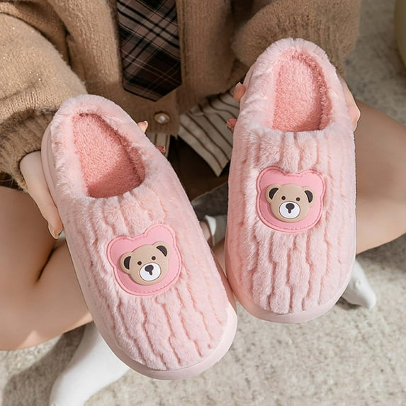 Slippers for Women Indoor Women Fashionable And Casual Home Thick Bottom And Warm Couple Teddy Bear Pattern Lightweight Slippers