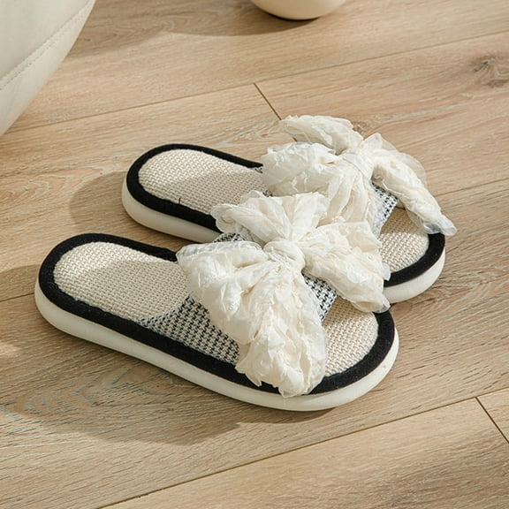 Slippers for Women Indoor Women Fashionable Casual Versatile Indoor Bow Linen Home Girls' And Linen Slippers