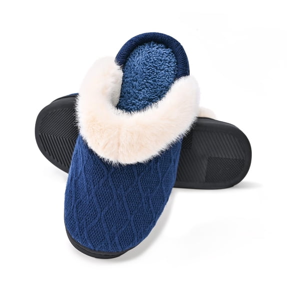 Slippers for Women,Ladies Fashion Winter Insulation Closed Toe Flat Bottom Soft Slippers,Womens Slippers,Navy,10.5