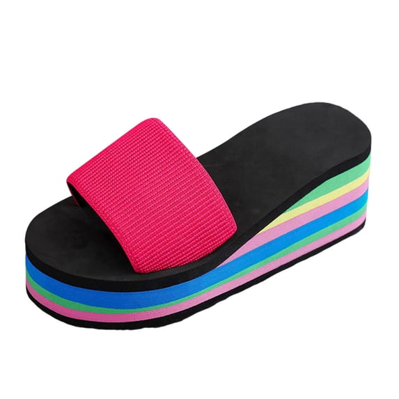 Slippers for Women,Ladies Shoes Summer Fashion Beach Sandals Nesh Elastic Band Wedge Sandals,Womens Slippers,Hot Pink,6.5