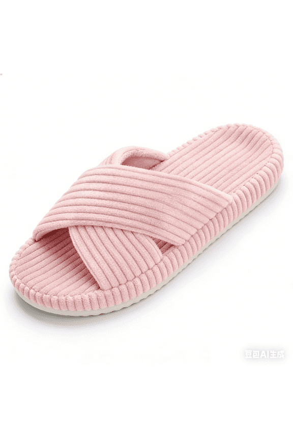 Slippers for Women Memory Foam House Bedroom Corduroy Bow Crossbands Slide Slipper Shoes Comfy Pink Size 8-9
