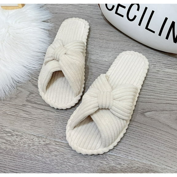 Slippers for Women Memory Foam House Bedroom Corduroy Bow Crossbands Slide Slipper Shoes Comfy Trendy Gift Slippers