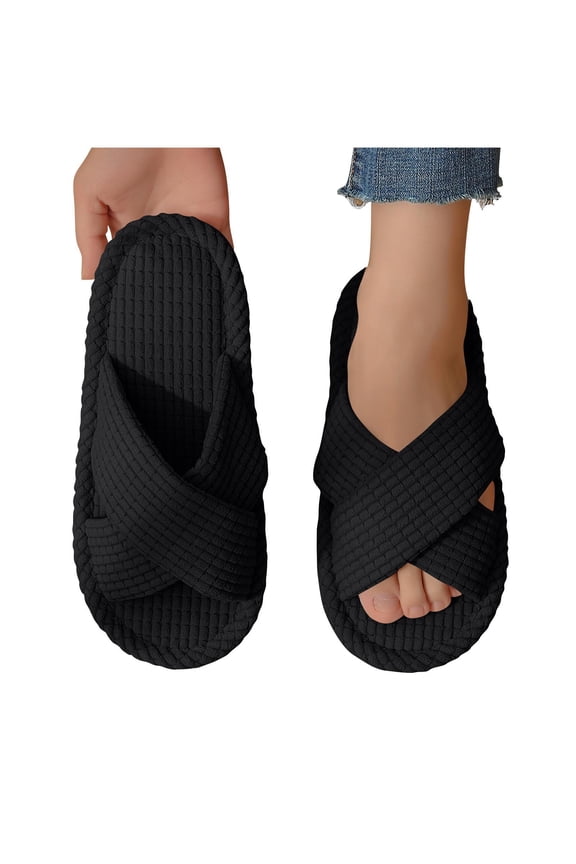 Slippers for Women, Memory Foam House Bedroom Crossbands Open Toe Slides Sandals Anti-Skid Shoes Comfy Trendy Gift