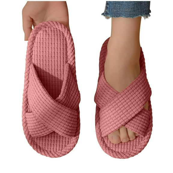 CHUMUD Slippers for Women, Memory Foam House Bedroom Crossbands Open Toe Slides Sandals Anti-Skid Shoes Comfy Trendy Gift