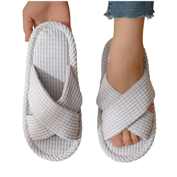 Slippers for Women, Memory Foam House Bedroom Crossbands Open Toe Slides Sandals Anti-Skid Shoes Comfy Trendy Gift