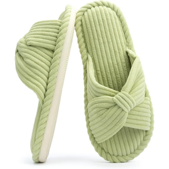 Slippers for Women Memory Foam House Womens Slipper Slides Home Bedroom Bathroom Spa Open Toe Corduroy Bow Slippers Cozy Comfortable
