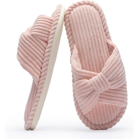 Slippers for Women Memory Foam House Womens Slipper Slides Home Bedroom Bathroom Spa Open Toe Corduroy Slippers Cozy Comfortable