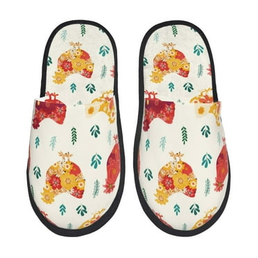 Slippers for Women/Men - Abstract Flower Print Chicken_A Soft Plush Warm Slip-on Slippers House Slippers Indoor House Shoes