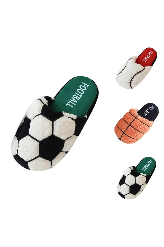 Slippers for Women Men Fall Winter Baseball Pattern Plush Fuzzy Cozy Non- On Slides Indoor House Slippers