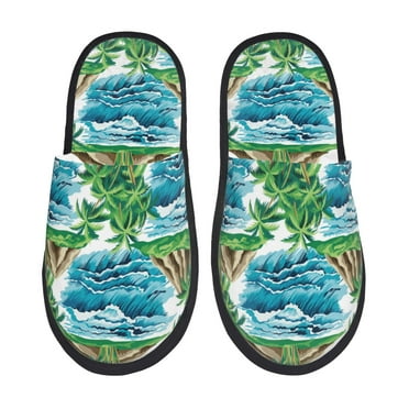 Slippers for Women/Men - Hawaiian Style Waves Soft Plush Warm Slip-on Slippers House Slippers Indoor House Shoes