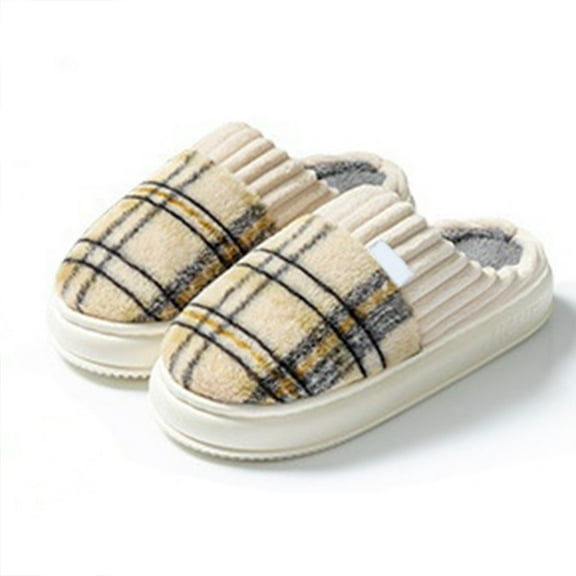 Slippers for Women Men Indoor Warm Cozy Winter Fuzzy Slides Unisex Plush Plaid Home Bedroom House Shoes