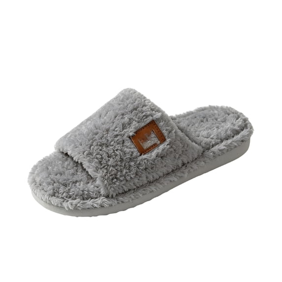 Slippers for Women Men Open Toe Fuzzy Fleece House Shoes - Warm Non-Slip Indoor Slides, Holiday Gifts for Him Her