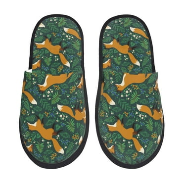 Slippers for Women/Men - Orange Fox Greenery Soft Plush Warm Slip-on Slippers House Slippers Indoor House Shoes