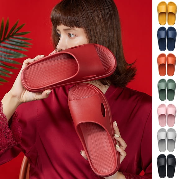 Slippers for Women,Mens Womens Slippers Solid Color Flat Bottom Home Sandals for Bathroom Summer Beach Comfort,Womens Slippers,Z02 Red,260/40
