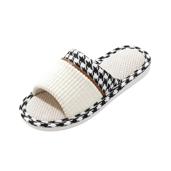 Slippers for Women Open Toe Linen Summer Slippers - Lightweight Breathable Non-Slip Indoor Footwear, Wide Width Multiple Colors