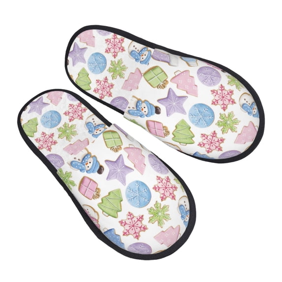 Slippers for Women, Pastel Christmas Cookies A Womens Slippers Fuzzy Winter House Shoes, Soft Anti-Skid Slippers Indoor and Outdoor