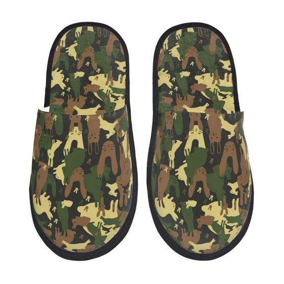 Slippers for Women, Rabbit Green Camouflage Womens Slippers Fuzzy Winter House Shoes, Soft Anti-Skid Slippers Indoor and Outdoor