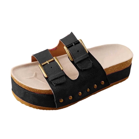 Slippers for Women,Slide Slippers Casual Comfortable Thick Sole Open Toe On Sandals For Summer Daily Wear With Buckle Design,Womens Slippers,Black,7