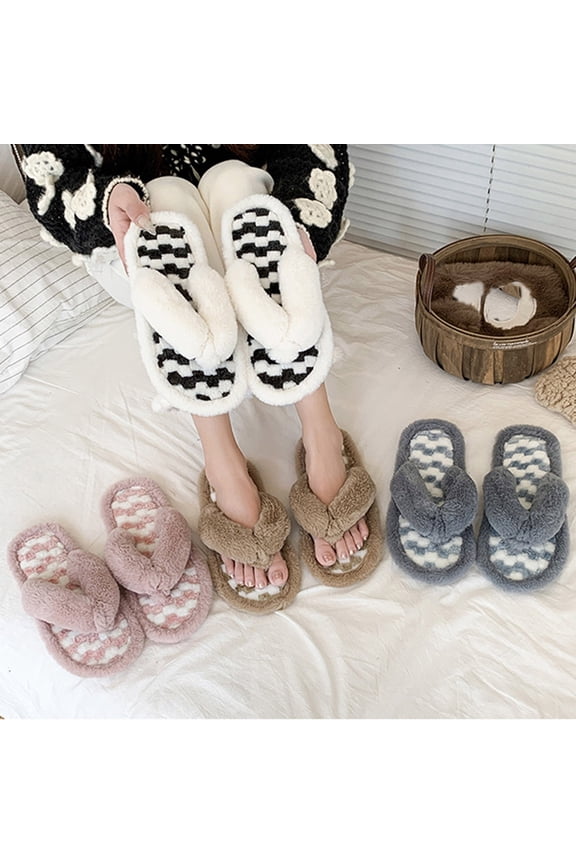 Slippers for Women Slip-on Round Toe House Flip-Flops Flats Women's Fashion Casual Indoor Home Plaid Fall Winter Trend Flat Soft Bottom Sandals