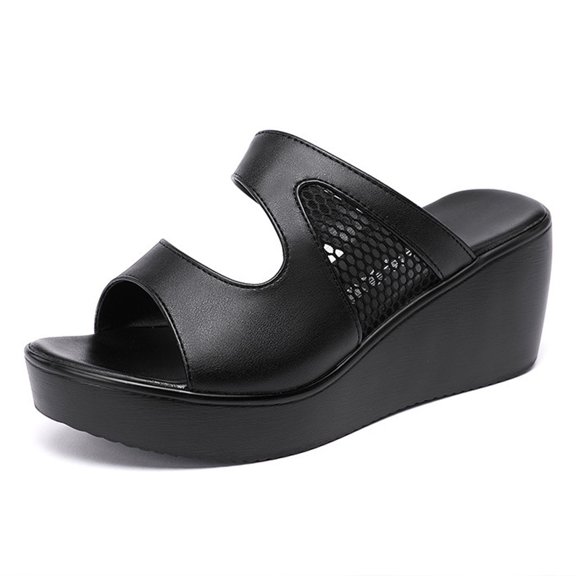 Slippers for Women,Slippers For Casual And Date Wear Open Toe Design With Wedge Heel For Summer And Leisure Activities,Womens Slippers,Black,6