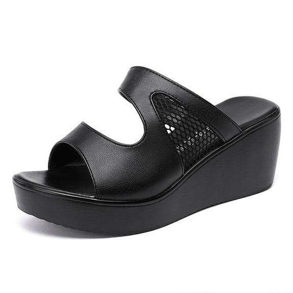 Slippers for Women,Slippers For Casual And Date Wear Open Toe Design With Wedge Heel For Summer And Leisure Activities,Womens Slippers,Black,8