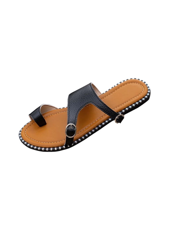 Slippers for Women Soft Cozy Cutout Flip Flop with Toe Ring Summer Indoor Outdoor Slip-on Flat Sandals for Daily Home