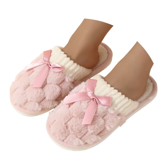 Slippers for Women Solid Color Memory Foam Shoes Fuzzy Indoor And Outdoor Slip On Flat Bottom Home Slippers