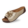 thumbnail image 1 of Slippers for Women,Stylish Opentoe Wedges With Leather Top And Flower Slippers Are Comfortable Shoes With Temperament,Womens Slippers,Gold,6, 1 of 9