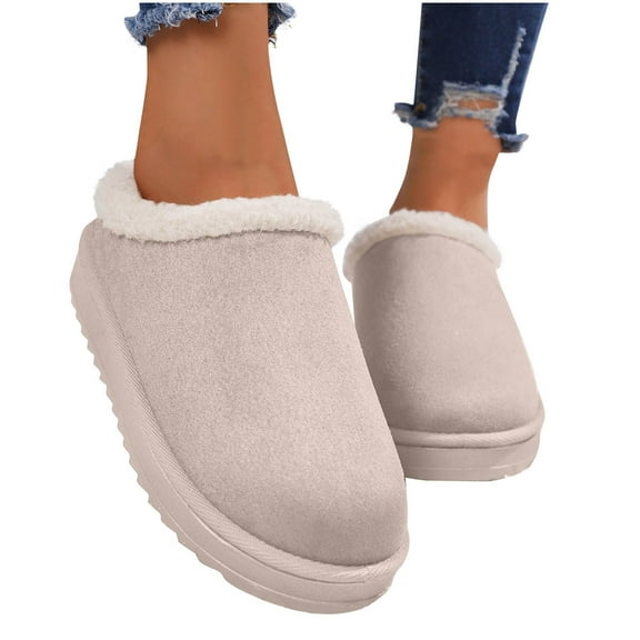 Slippers for Women Suede Leather Slippers with Faux Sherpa Collar Slip on Cozy Winter House Slippers for Indoor Outdoor
