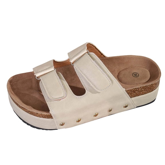 Slippers for Women,Summer Casual On Slippers Leather Upper Open Toe Platform Sandals For Daily Wear,Womens Slippers,Beige,6