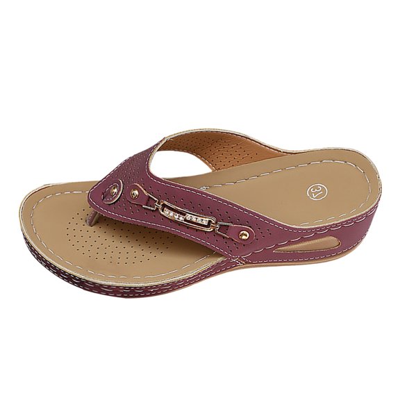 Slippers for Women,Summer Casual Slide Slippers Open Toe Hollow Out Wedge Heel Comfortable Shoes For Daily Wear,Womens Slippers,Wine,7.5