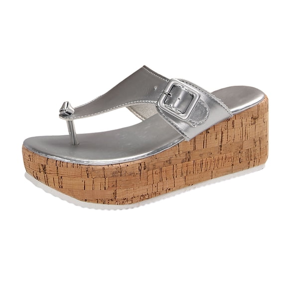 Slippers for Women,Summer Casual Thick Soled Solid Large Herringbone Slippers,Womens Slippers,Silver,7