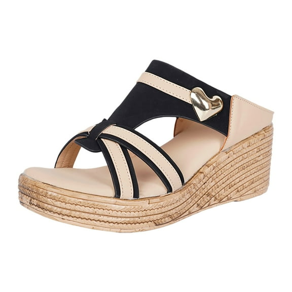 Slippers for Women,Summer Fashion Leather Platform Open Toed Beach Slippers Style Comfortable Shoes,Womens Slippers,Khaki,6.5