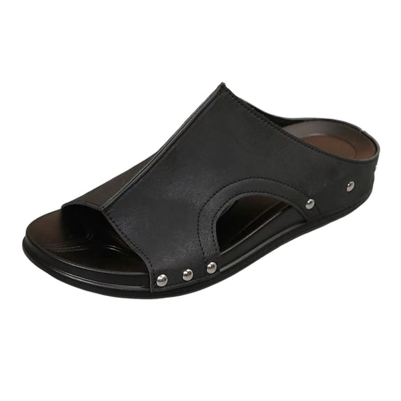Slippers for Women,Summer Fashion Leather Platform Wedge Slippers Temperament Non Beach Slippers,Womens Slippers,Black,8
