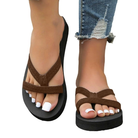 Slippers for Women,Summer Slippers Casual Comfortable Flat Slide Sandals Soft Suede Flip Flops For Beach Outdoor Indoor Wear,Womens Slippers,Brown,6