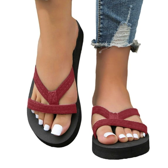 Slippers for Women,Summer Slippers Casual Comfortable Flat Slide Sandals Soft Suede Flip Flops For Beach Outdoor Indoor Wear,Womens Slippers,Wine,7