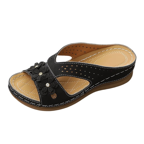 Slippers for Women,Summer Slippers Casual Fish Toe Sandals With Hollow Out Flower Design Thick Platform Slides For Daily Wear,Womens Slippers,Black,7