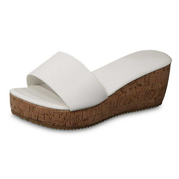 Slippers for Women,Summer Slippers Casual Leather Slide Sandals Open Toe Wedge Heel Comfortable Shoes For Daily Wear,Womens Slippers,White,6.5